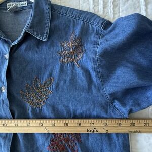 Maggie&Max Denim Shirt Embroidered Fall Leaves Harvest Boxy PL Button Front